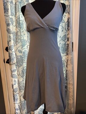 Sleeveless V-Neck Midi Dress in Dusty Blue Cotton Blend